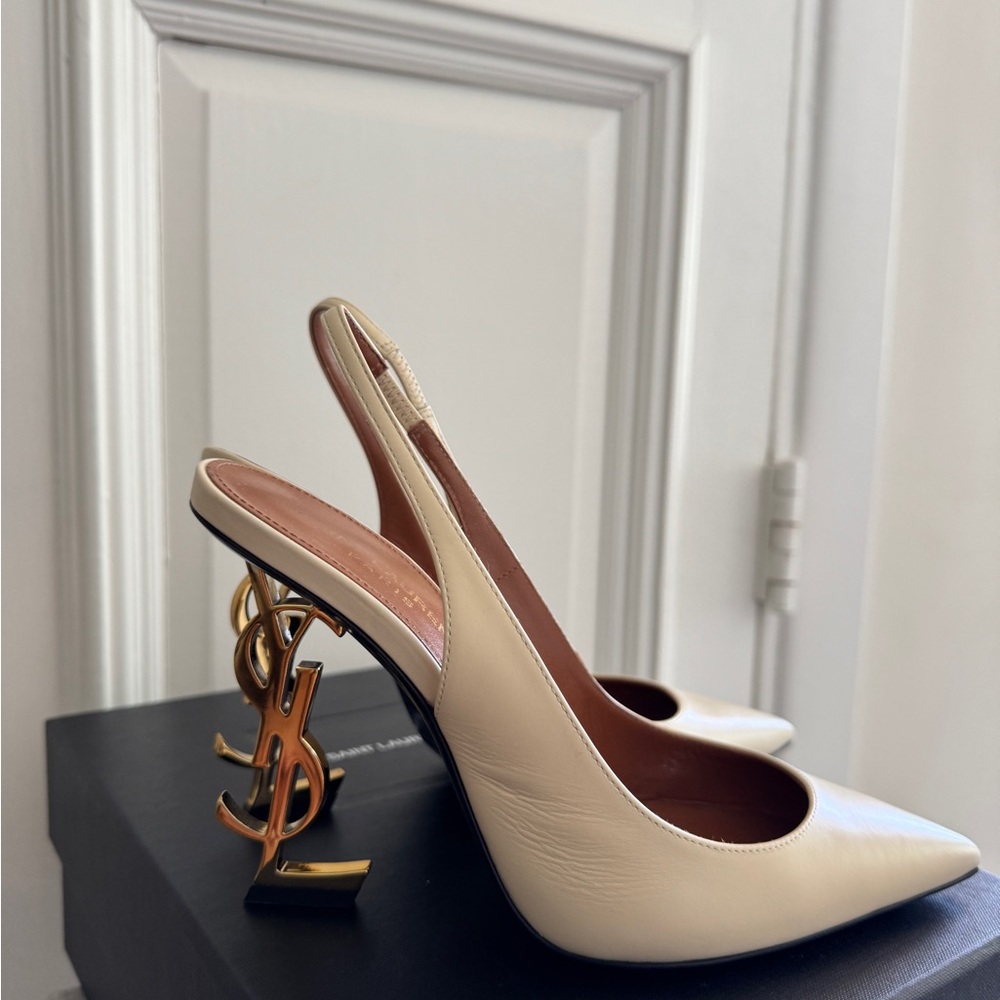 Yves Saint Laurent Cream Slingback Heels - Picture 6 of 8